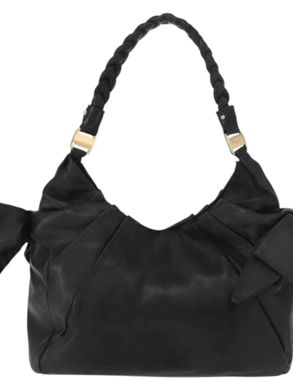 Salvatore Ferragamo Tote Bag Leather Black Gold Auth BA9720